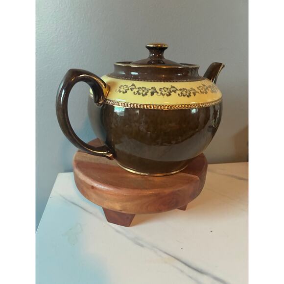Vintage S.E.&R. Staffordshire England Brown Glazed Floral Teapot Gold Trim - Picture 6 of 10